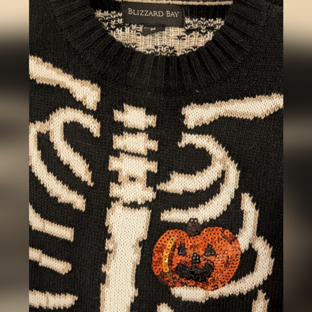 Halloween Skeleton Design Black Crewneck Sweater - Picture 2 of 3